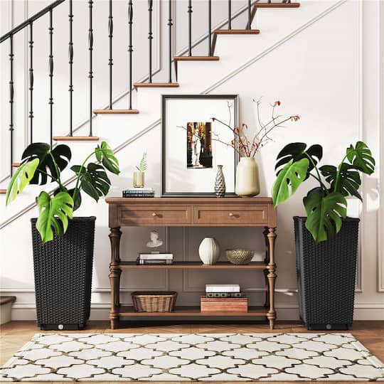 Costway 23" Tall Planters PP Rattan Wicker Plant Pot Self-watering Tree Pots